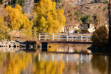 Bridge at Lindo Lake Park Lakeside California during winter 