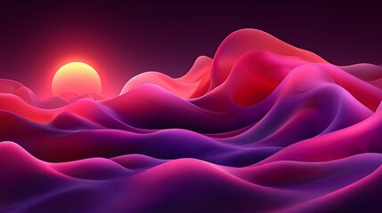 Obraz premium Sunset over abstract purple hills; digital art; background wallpaper