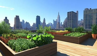 Fototapeta premium Urban Rooftop Garden with NYC Skyline View
