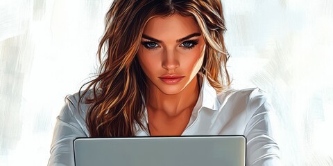 Woman engaged in focused work at a laptop in a modern indoor setting during daytime