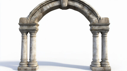 Naklejka premium Antique vintage ancient greek archway columns. Classic roman architectural design. Vintage stone archway of Constantine isolated on white, colonnade in the city. Arches of the ancient roman theatre