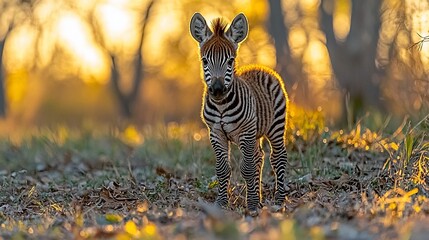 Sunset Zebra Foal Savannah Wildlife Africa Nature