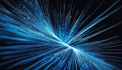 Blue optical fibers in dark space. 