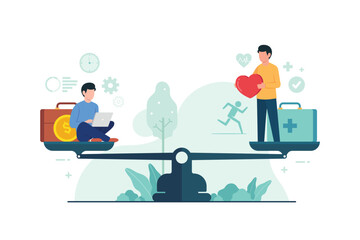 Balance between work and healthy life with measurement equality concept illustration
