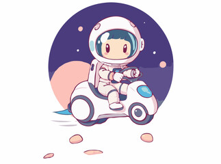Astronaut Driving Electric Vehicle on Alien Planet