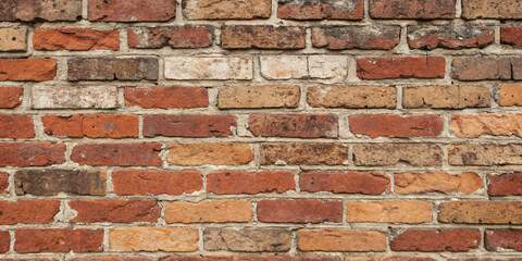 Obraz premium Rough industrial brick texture with uneven red and brown bricks, exposed mortar lines, and slight grunge details