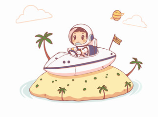 Space Tourism: Astronaut Driving Convertible on Island