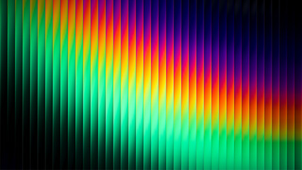 Futuristic ribbed texture with fractal glass effect and smooth fluted vertical lines of rainbow neon gradient. Bold and dynamic design blending bright colors and geometry visuals. Vector illustration