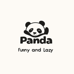 Panda bear silhouette Logo design vector template. Funny Lazy Logo Panda animal Logotype concept icon.