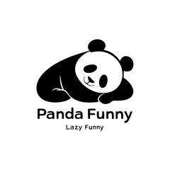 Panda bear silhouette Logo design vector template. Funny Lazy Logo Panda animal Logotype concept icon.