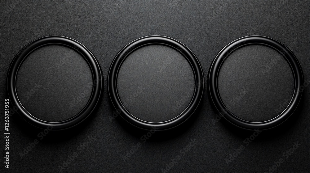 Poster three black circular frames on dark background; mockup for design