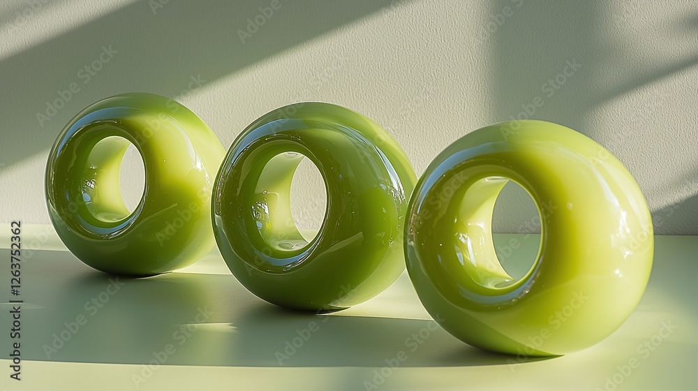 Poster three light green rings on a light sage background. possible use modern design, minimal background f
