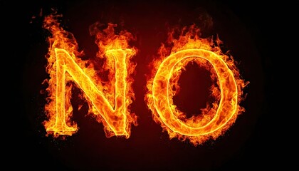 Flames form the word no in bright orange color against a dark background