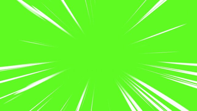 Radial speed or action lines anime comic background. Manga striped backdrop. Seamless loop. Green screen, chromakey