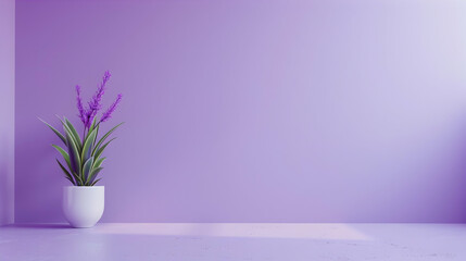 A serene interior scene featuring a potted plant against a soft purple wall, ideal for decor inspiration