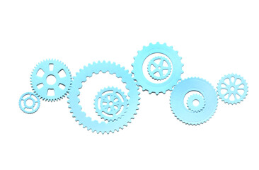 Blue paper gears on white background