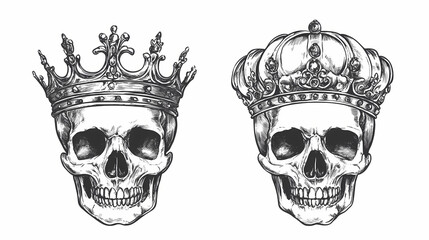 Fototapeta premium Skull in crown king monochrome illustration isolated. vintage crowning, elegant queen or king crowns, royal imperial coronation symbols. Gilded Skeleton Kings. Illustration