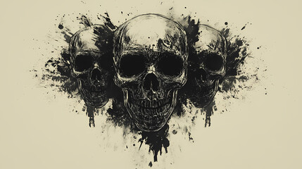 Version of black ink explosion forming skull, generative ai. Gilded Skeleton Kings. Illustration