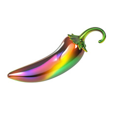 Neon Iridescent Chili Pepper with Futuristic Glossy Finish