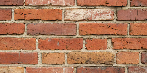 Fototapeta premium Vintage red brick texture with weathered edges, subtle cracks, and natural color variations