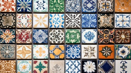 Colorful Vintage Ceramic Tiles in Various Patterns and Designs