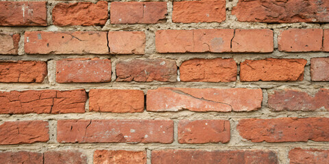 Fototapeta premium Vintage red brick texture with weathered edges, subtle cracks, and natural color variations