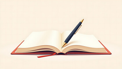 Open book with pen on a light background