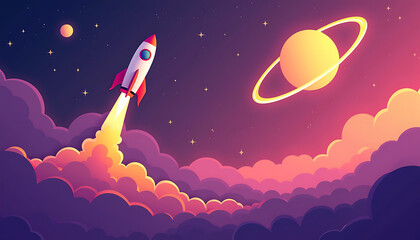 Rocket launching into cosmic space background