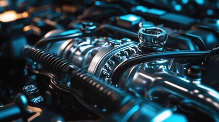 Obraz premium Close-up of a Powerful and Sleek Car Engine