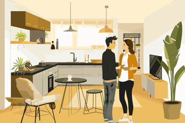 Fototapeta premium Young Couple Discussing Rent and Mortgage Options in Modern Apartment