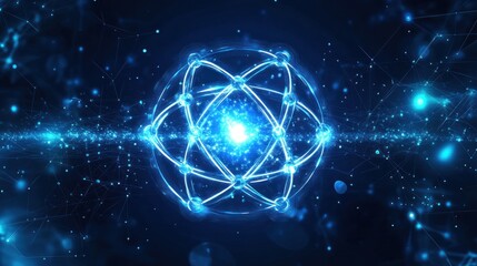 Obraz premium Glowing Quantum Atom Network: Digital Art of Atomic Structure and Interconnections