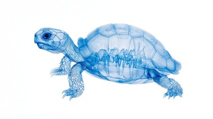 Fototapeta premium Transparent Turtle Illustration with Blue Tones Showcasing Anatomy and Structure of Reptile Species