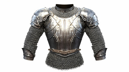 A medieval knight's chainmail shirt, battle armor, soft gray steel tones, isolated on white background. Nebula-Infused Armor. Illustration