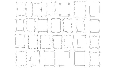 Whimsical Hand Drawn Doodle Frames, Rectangle Borders for Wedding Invitations, Greeting Cards, Scrapbooking, and Invites, Squiggle Border with Loop Characteristics Collection Set of Frames