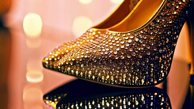 Glamorous and Luxurious Gold Evening Shoes Adorned with Sparkling Rhinestones