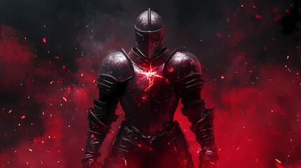 Fototapeta premium Background of brave knight and big muscle with armor covering the body. Nebula-Infused Armor. Illustration