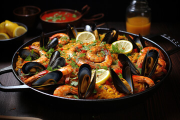 Paella with mussels and shrimps