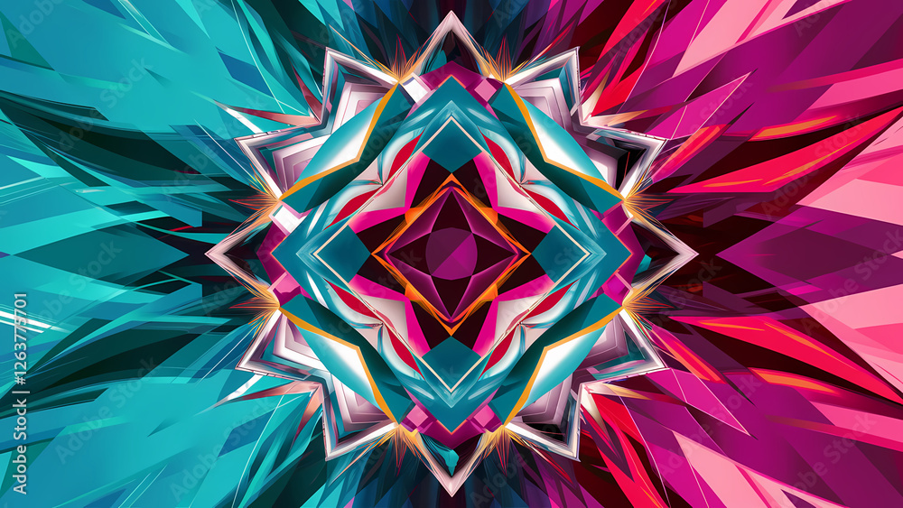 Poster an abstract background featuring a vibrant geometric pattern with the geometric shapes are intricate