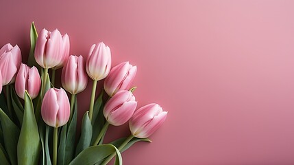 Women's day card with pink tulips