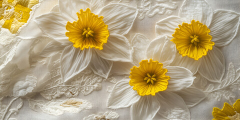 Daffodil Bouquet with Traditional Welsh Embroidery for Cultural Celebration