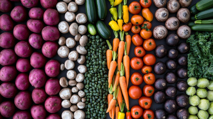 Vibrant Collection of Fresh Vegetables Arrangement on a Dark Background Showcasing Healthy Eating and Culinary Ingredients for Cooking and Nutrition