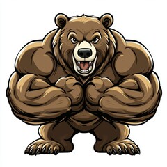A visually striking, modern design of a powerful grizzly bear mascot, meticulously placed on a white background