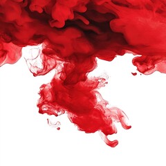 A vibrant red ink cloud swirls gracefully against a white background, creating a striking visual effect.