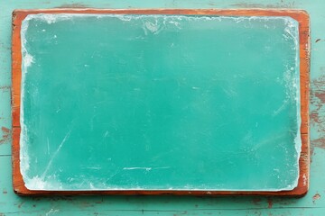 Modern minimalist chalkboard on a rustic wooden table ready for creative ideas or announcements