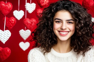 Remarkable noticeable image of pretty loving middle eastern young woman - commercial promotion creative. Valentine's day greeting from woman or for woman. Dreamy valentine. Dreamy love portrait.