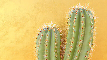 Naklejka premium Close-up of Two Cacti against Gold Background