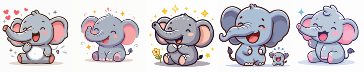 vector group of excited elephants laughing