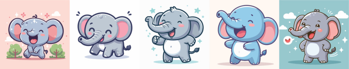 vector group of excited elephants laughing