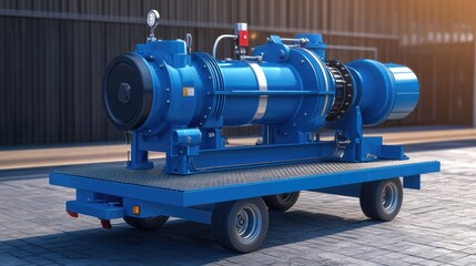 A high-pressure water pump mounted on a trailer, designed for rapid deployment.