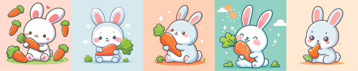 vector set of cute bunnies holding carrots